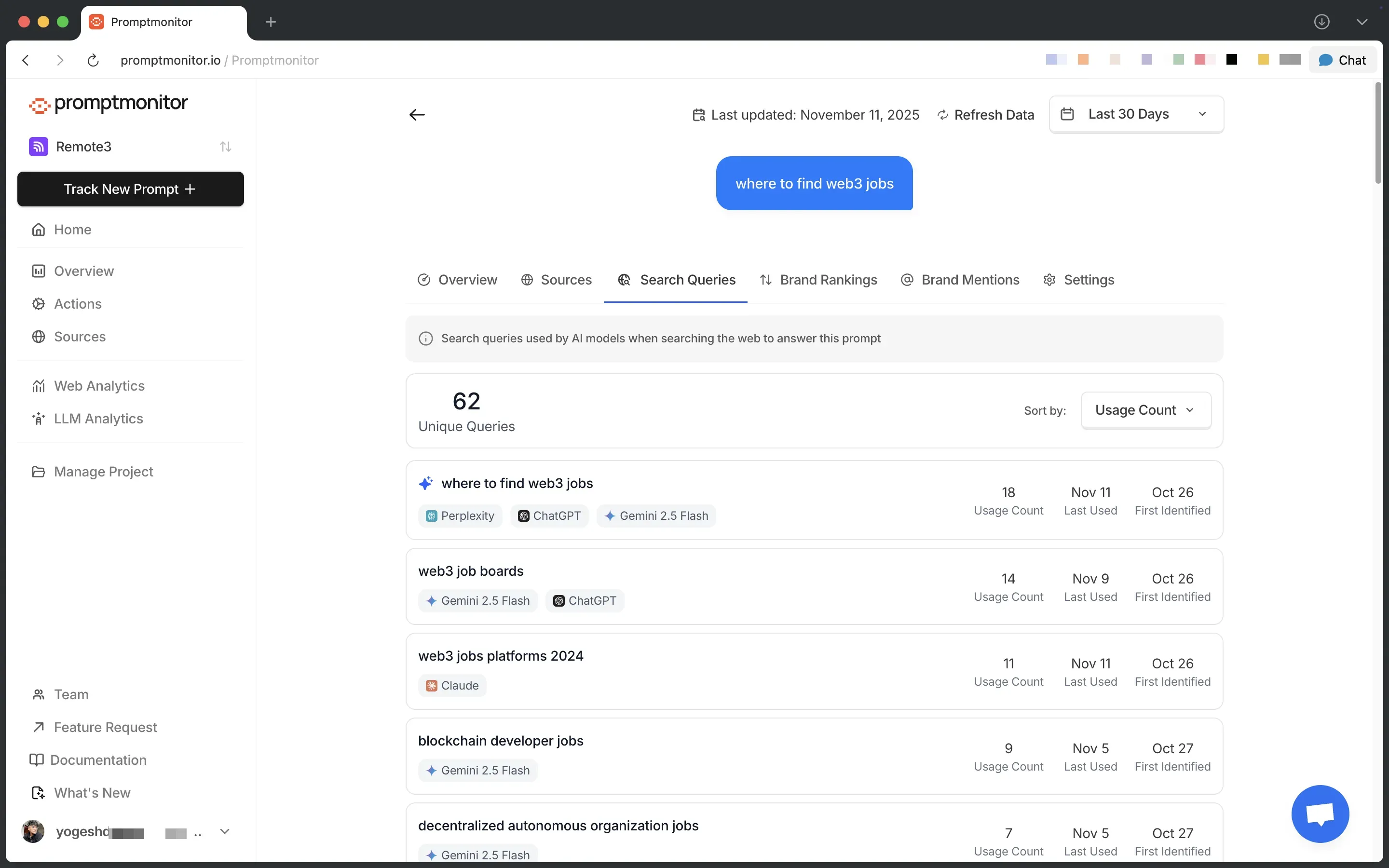 Search Queries Tab
